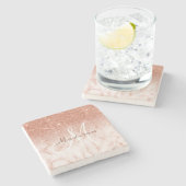 Gepersonaliseerde Roos Gouden Glitter Monogram Mar Stenen Onderzetter (Zijkant)