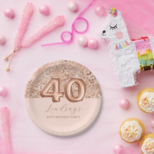 Gepersonaliseerde Roos Gouden Luipaard Print 40e V Papieren Bordje (Feest)