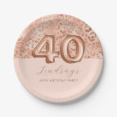 Gepersonaliseerde Roos Gouden Luipaard Print 40e V Papieren Bordje (Voorkant)