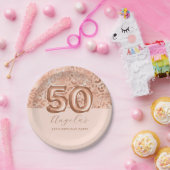 Gepersonaliseerde Roos Gouden Luipaard Print 50ste Papieren Bordje (Feest)