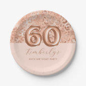 Gepersonaliseerde Roos Gouden Luipaard Print 60ste Papieren Bordje (Voorkant)