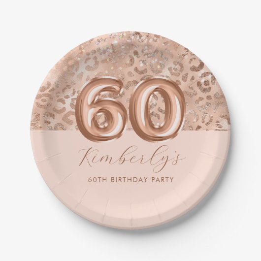 Gepersonaliseerde Roos Gouden Luipaard Print 60ste Papieren Bordje (Voorkant)