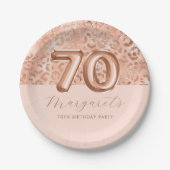 Gepersonaliseerde Roos Gouden Luipaard Print 70ste Papieren Bordje (Voorkant)