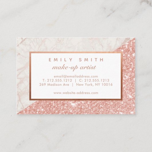 Gepersonaliseerde Roos gouden marmeren glitter Kaa Visitekaartje (Achterkant)