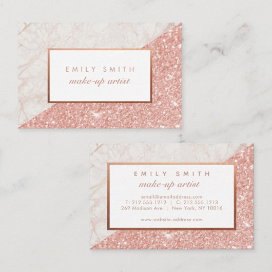 Gepersonaliseerde Roos gouden marmeren glitter Kaa Visitekaartje (Voorkant / Achterkant)