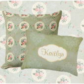 Gepersonaliseerde roos-kant kleedje groene damast  kussen