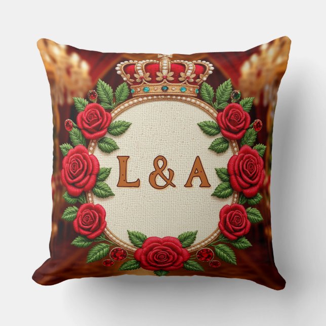 🌹 Gepersonaliseerde Roos Monogram Initiaal Decora Kussen (Voorkant)