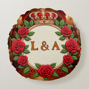 🌹 Gepersonaliseerde Roos Monogram Initiaal Decora Rond Kussen