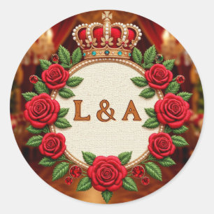 🌹 Gepersonaliseerde Roos Monogram Initiaal Decora Ronde Sticker