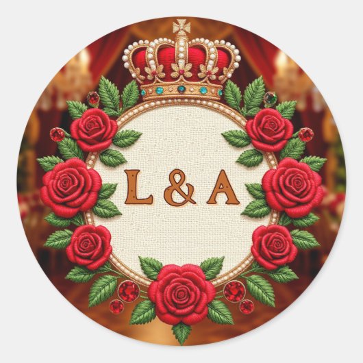 🌹 Gepersonaliseerde Roos Monogram Initiaal Decora Ronde Sticker (Voorkant)