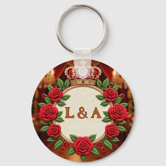🌹 Gepersonaliseerde Roos Monogram Initiaal Decora Sleutelhanger (Voorkant)