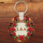 🌹 Gepersonaliseerde Roos Monogram Initiaal Decora Sleutelhanger (Voorkant)