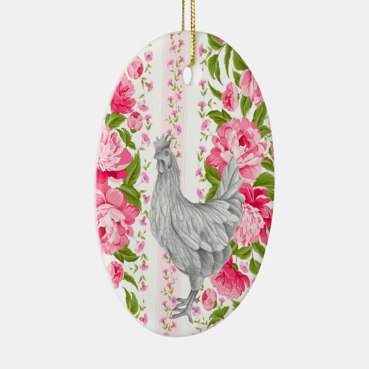 Gepersonaliseerde rooster en roze bloemen Boerderi Keramisch Ornament (Rechts)