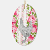 Gepersonaliseerde rooster en roze bloemen Boerderi Keramisch Ornament (Links)