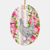 Gepersonaliseerde rooster en roze bloemen Boerderi Keramisch Ornament (Voorkant)