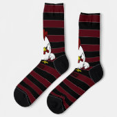 Gepersonaliseerde Rooster op Crimson en Black Stri Sokken (Links)