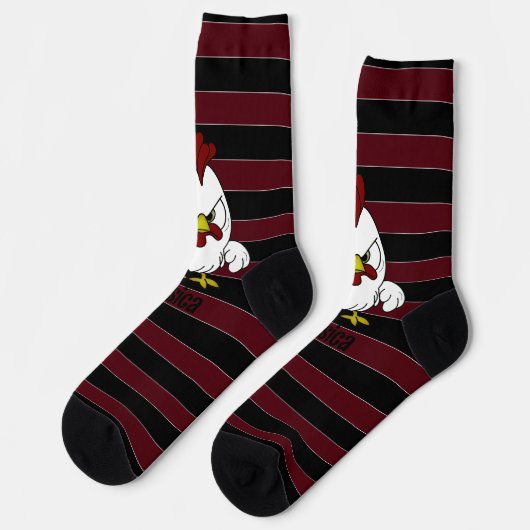 Gepersonaliseerde Rooster op Crimson en Black Stri Sokken (Links)