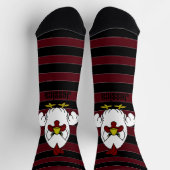 Gepersonaliseerde Rooster op Crimson en Black Stri Sokken (Top)