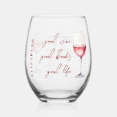 Gepersonaliseerde Rosé Roze Wijn & Boekliefhebber  Wijnglas Zonder Voet (Voorkant)