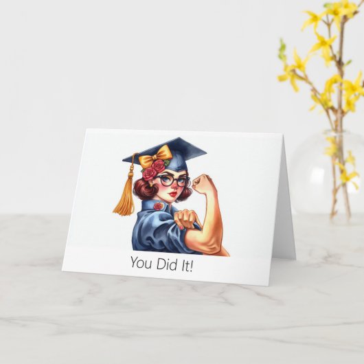 Gepersonaliseerde Rosie de Riveter Afstuderen Kaar Kaart (Gele Bloem)