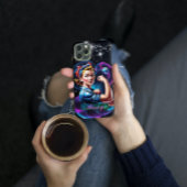 Gepersonaliseerde Rosie de Riveter Roze Blauw Pop Case-Mate iPhone Case