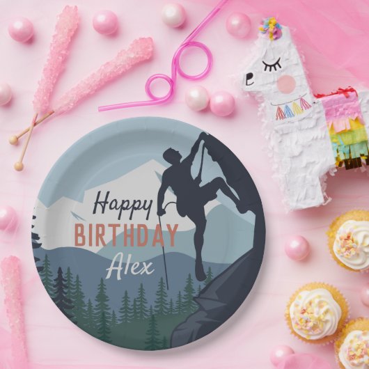 Gepersonaliseerde rotsklimmer Happy Birthday Papieren Bordje (Feest)