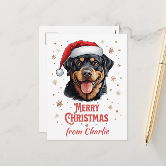 Gepersonaliseerde Rottweiler Hond Santa Merry Chri Feestdagenkaart (Voorkant / Achterkant in situ)