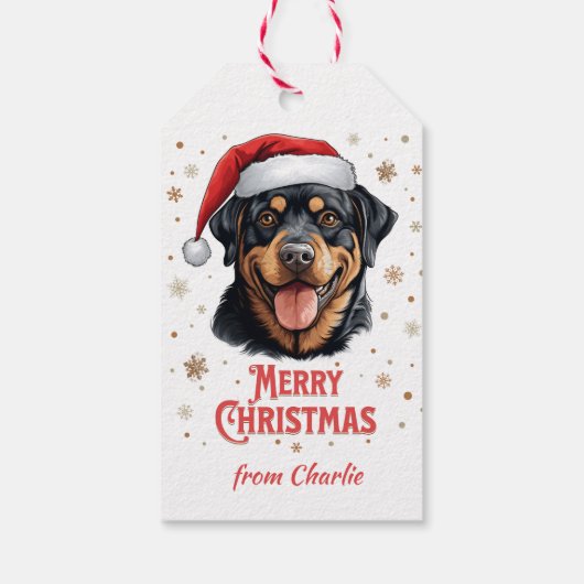 Gepersonaliseerde Rottweiler Hond Vrolijk Kerstfee Cadeaulabel (Achterkant)