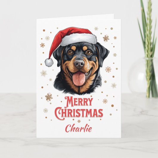 Gepersonaliseerde Rottweiler Hond Vrolijk Kerstfee Kaart (Voorkant)