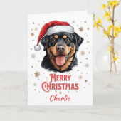 Gepersonaliseerde Rottweiler Hond Vrolijk Kerstfee Kaart (Gele Bloem)