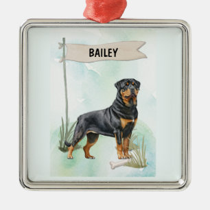 Gepersonaliseerde Rottweiler Waterverf Hond Metalen Ornament