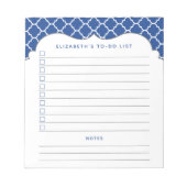 Gepersonaliseerde Royal Blue Quatrefoil-to-Do-lijs Notitieblok (Voorkant)
