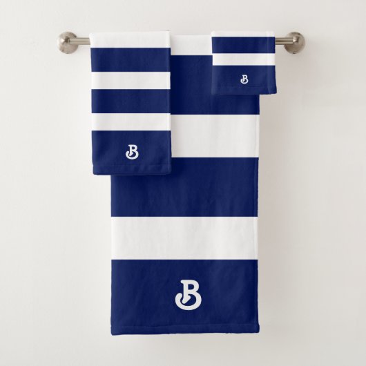 Gepersonaliseerde Royal Blue & White Stripes Patro Bad Handdoek (Insitu)