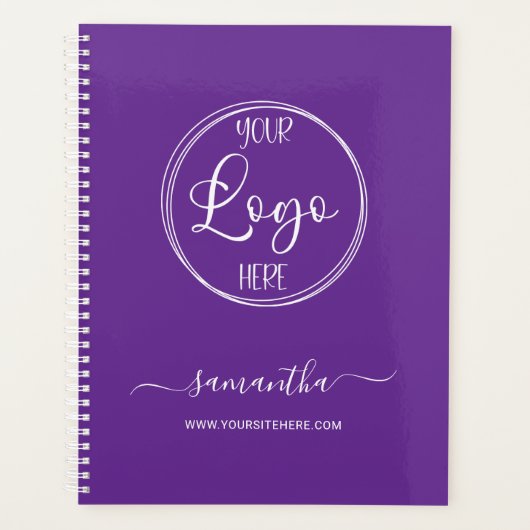 Gepersonaliseerde Royal Paarse en Witte Zakelijke  Planner (Voorkant)