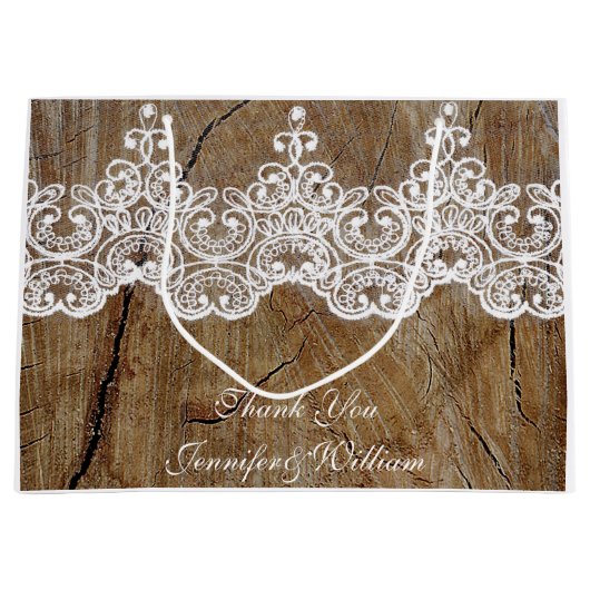 Gepersonaliseerde Royal Wedding Rustic Lace Gift Groot Cadeauzakje (Voorkant)