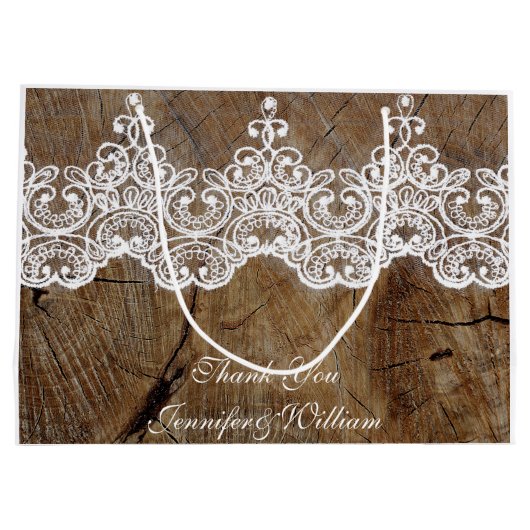 Gepersonaliseerde Royal Wedding Rustic Lace Gift Groot Cadeauzakje (Achterkant)