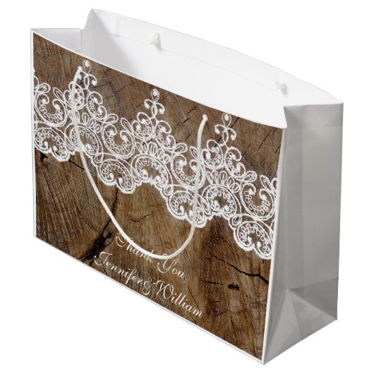 Gepersonaliseerde Royal Wedding Rustic Lace Gift Groot Cadeauzakje (Achterkant Gekanteld)