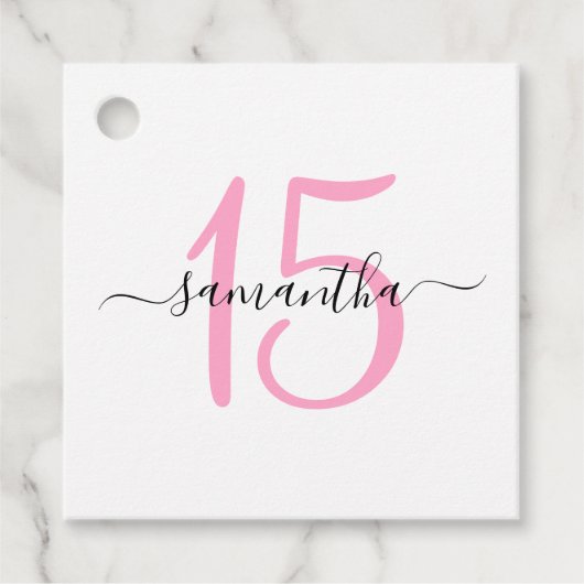 Gepersonaliseerde roze 15e verjaardag bedankjes labels (Voorkant)