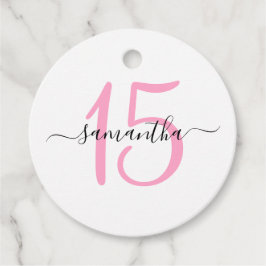 Gepersonaliseerde roze 15e verjaardag bedankjes labels