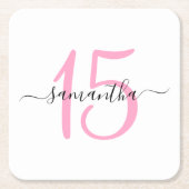 Gepersonaliseerde roze 15e verjaardag kartonnen onderzetters (Voorkant)