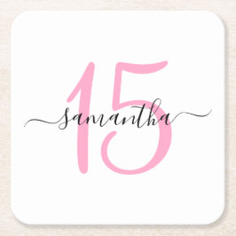 Gepersonaliseerde roze 15e verjaardag kartonnen onderzetters