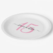 Gepersonaliseerde roze 15e verjaardag papieren bordje (Gekanteld)