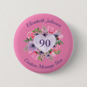Gepersonaliseerde roze 90e verjaardag Button (Voorkant)