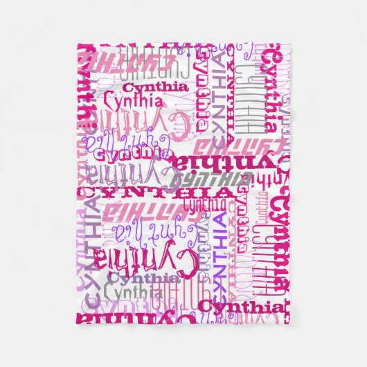 Gepersonaliseerde roze aangepaste naam Collage Gir Fleece Deken (Voorkant)