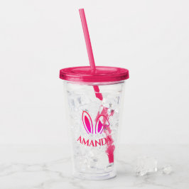 Gepersonaliseerde Roze Acryl Tumbler met Bunny Ear Acryl Drinkbeker