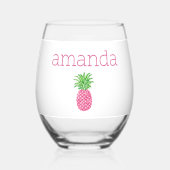Gepersonaliseerde Roze Ananas Preppy Wijnglas Zonder Voet (Achterkant)
