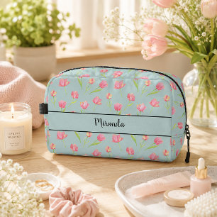 Gepersonaliseerde Roze Aquarel Bloemen Toilettasje