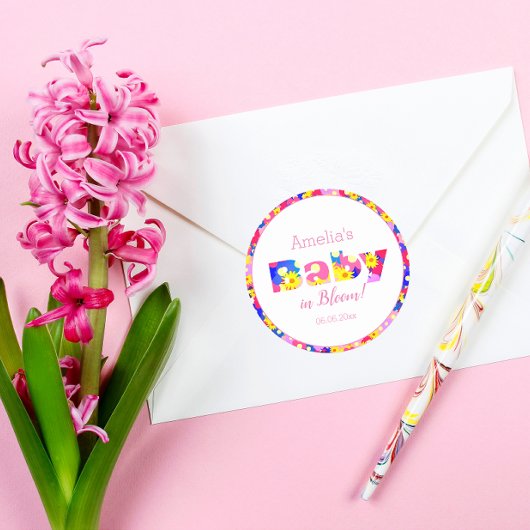 Gepersonaliseerde Roze Baby in Bloom Roze Baby sho Ronde Sticker