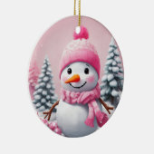 Gepersonaliseerde Roze Baby Kerstmis Sneeuwman Keramisch Ornament (Rechts)