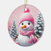 Gepersonaliseerde Roze Baby Kerstmis Sneeuwman Keramisch Ornament (Links)